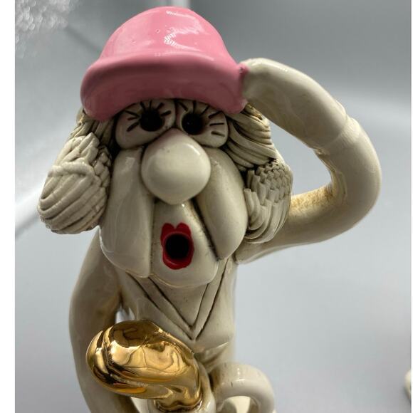 Tweeples World Ceramic Lady Golfer Joe Peck. whimsical Also a whistle. Set of 2 - Picture 10 of 10